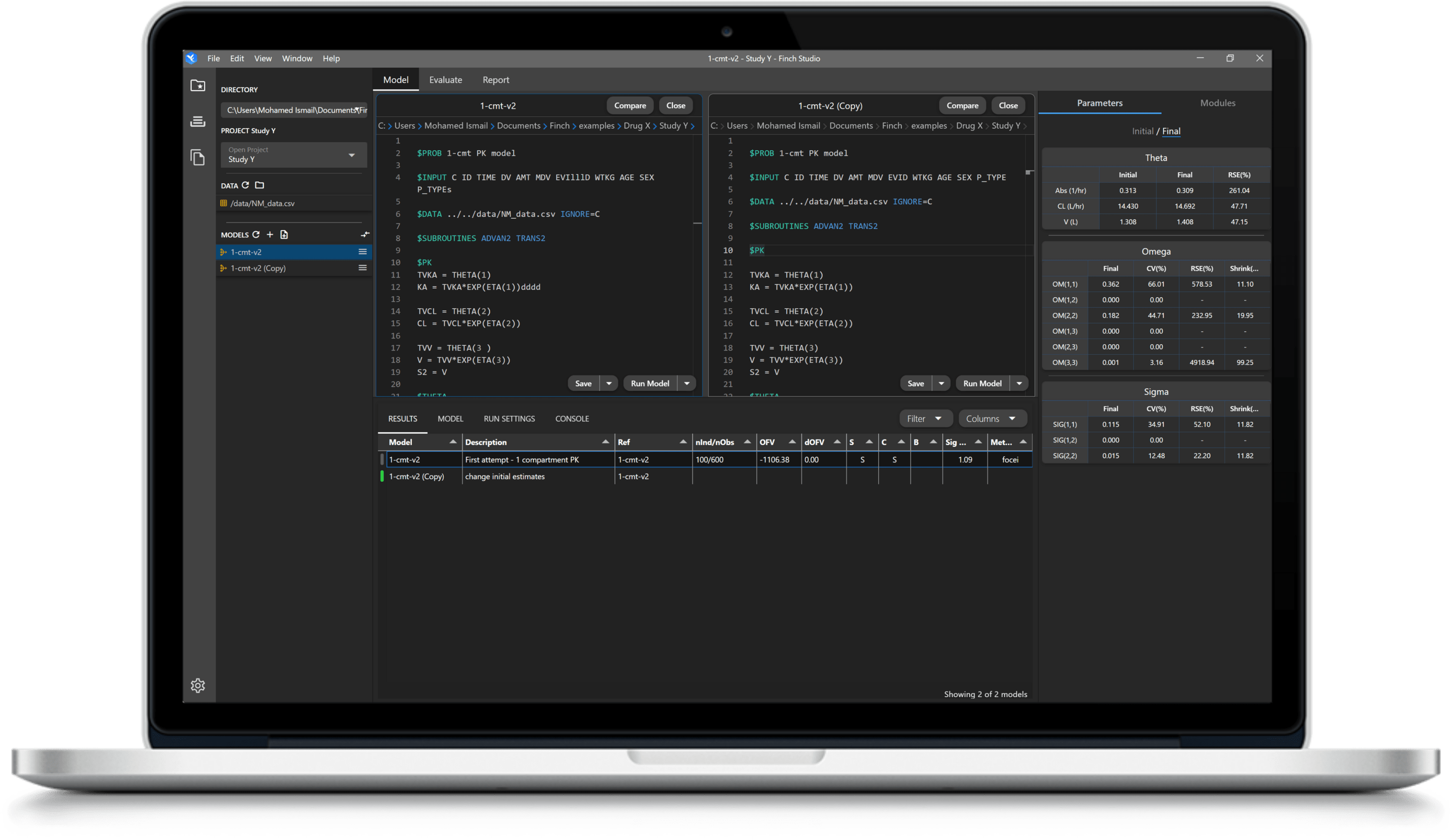Model Tab Screenshot